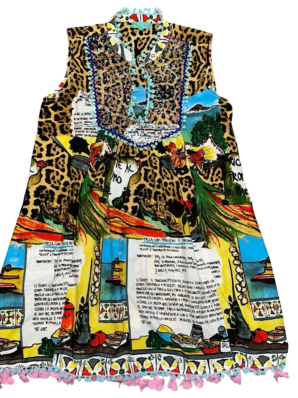 Antica Sartoria Women’s Size L Leopard Positano Print Sleeveless Mini Dress